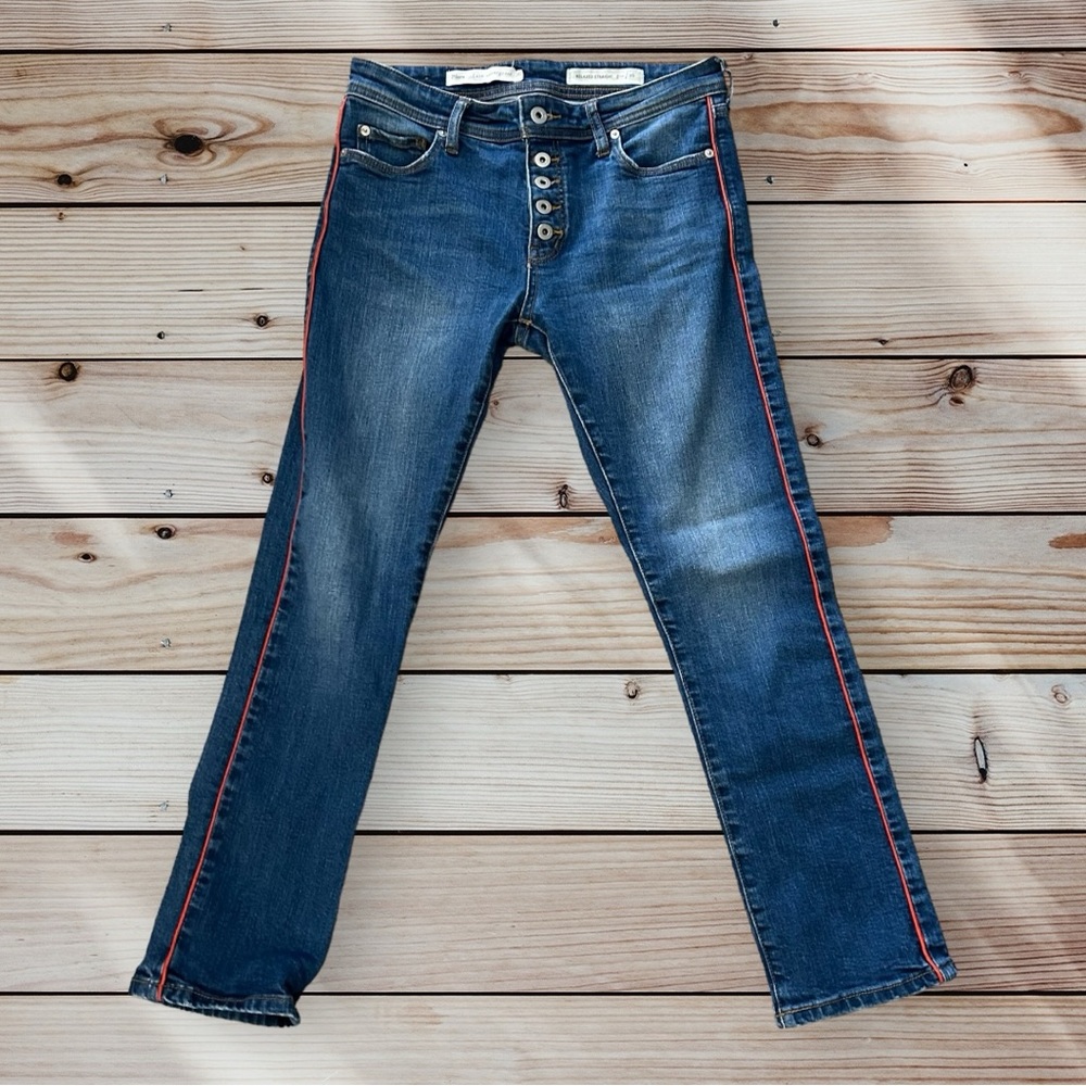 PILCRO & THE LETTERPRESS Women’s Relaxed Straight Button-Fly Red Accent Jeans